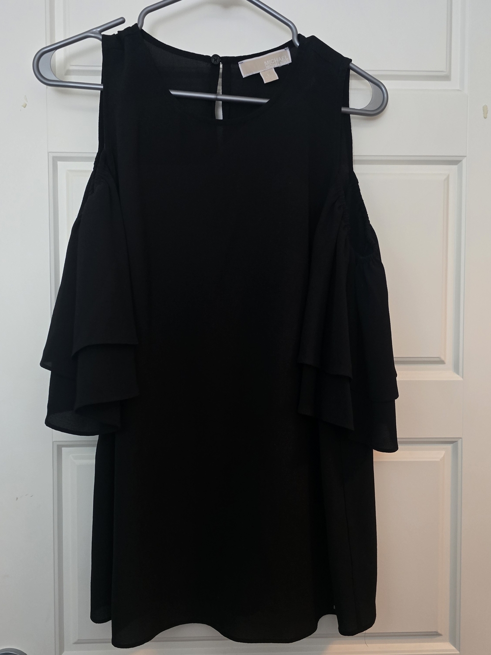 Michael Kors Black Cold-Shoulder Ruffle Blouse